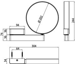 Skizze zu Wand-Kosmetikspiegel Ø 202mm 3-Fach7-fach
