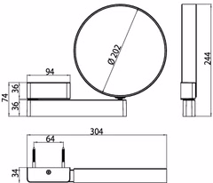 Skizze zu Wand-Kosmetikspiegel Ø 202mm 3-Fach7-fach