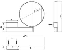 Skizze zu Wand-Kosmetikspiegel mit Beleuchtung Ø 202mm 3-Fach7-fach