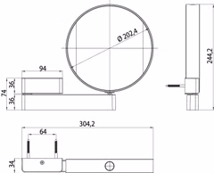 Skizze zu Wand-Kosmetikspiegel mit Beleuchtung Ø 202mm 3-Fach7-fach