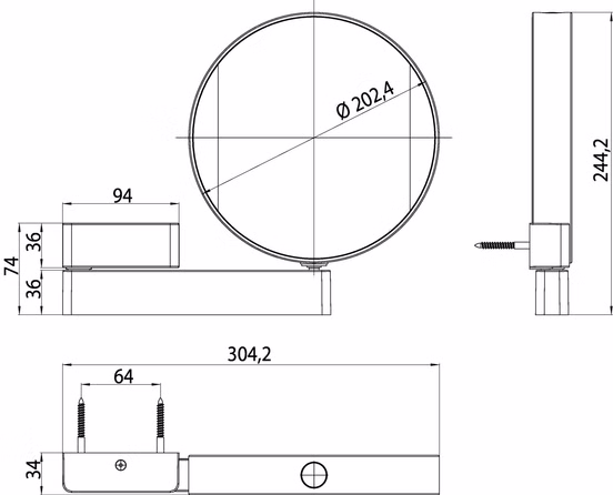 Wand-Kosmetikspiegel mit Beleuchtung Ø 202mm 3-Fach7-fach