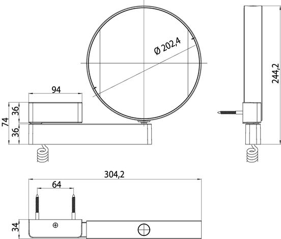 ecv-dim0009992.jpg Skizze zu Wand-Kosmetikspiegel mit Beleuchtung Ø 202mm 3-Fach7-fach