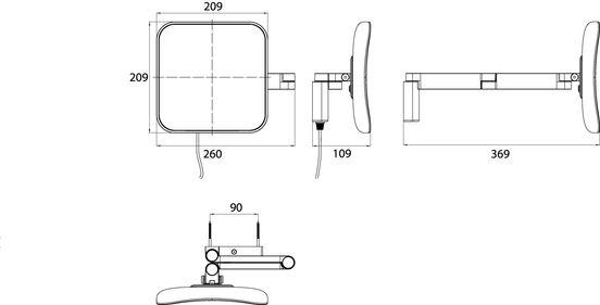 ecv-dim0023076.jpg Skizze zu Wand-Kosmetikspiegel mit Beleuchtung 5-fach