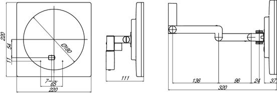 ecv-dim0002781.jpg Skizze zu Wand-Kosmetikspiegel mit Beleuchtung 3-Fach