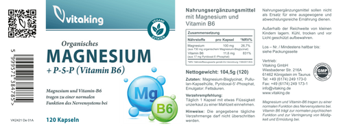 Magnesium-Bisglycinat mit Vitamin-B6 (P-5-P) (120 Kapseln)