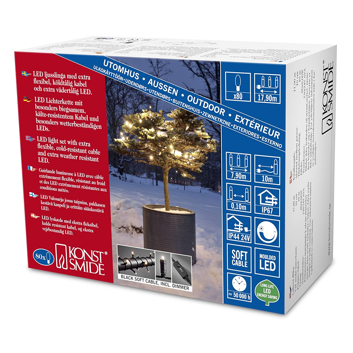 Konstsmide Micro LED Lichterkette für Außen mit Dimmer 80 warm weiße Dioden