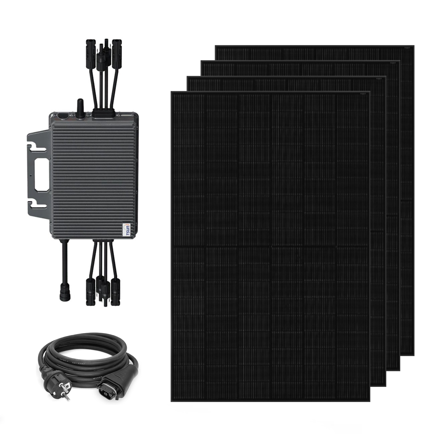 Balkonkraftwerk 2000W - 4x Ja-Solar 500W Fullblack Bifacial Glas-Glas PV-Module + TSUN TSOL-MS2000 Mikro-Wechselrichter 2000W Wifi