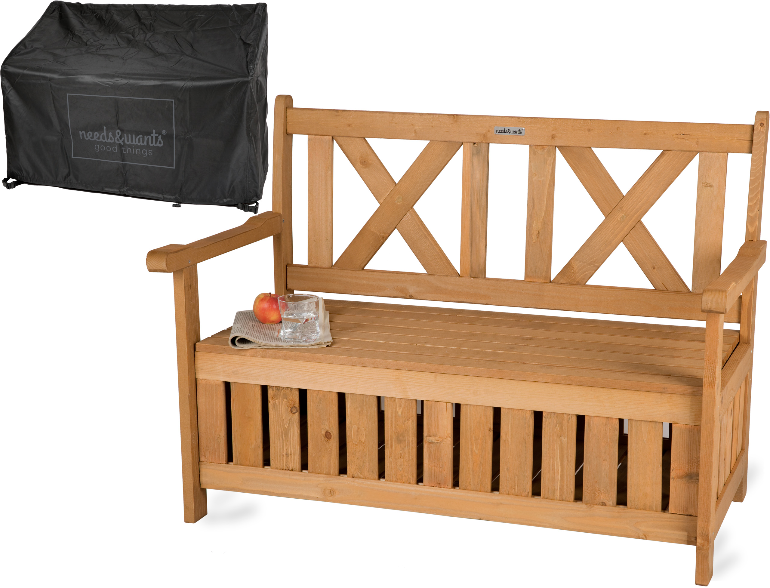 Gartenbank Holz wetterfest mit Stauraum, 2-Sitzer Truhenbank, Holzbank Sitzbank