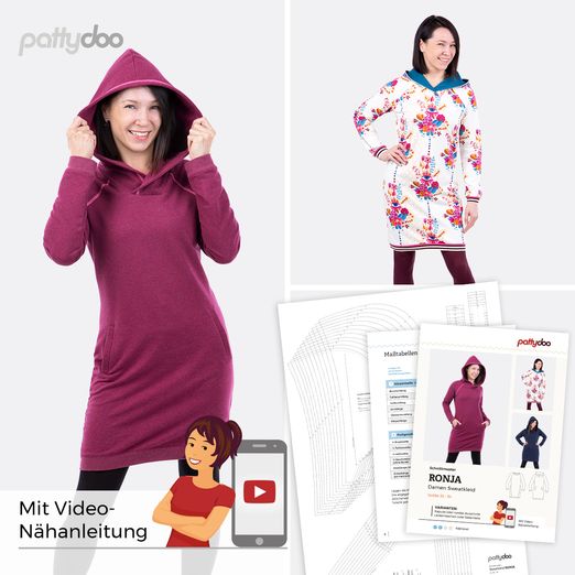 Kapuzen-Sweatkleid - Ronja - Papier-Schnittmuster