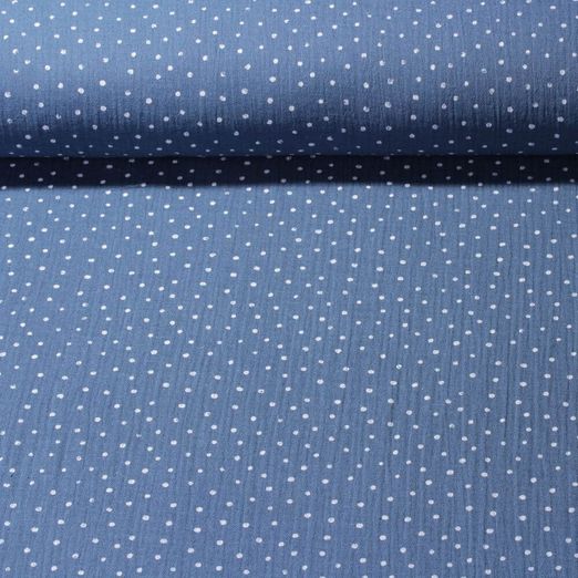 Mousseline en coton - Double gaze Points bleu blanc Mousseline en coton - Double gaze Points bleu blanc