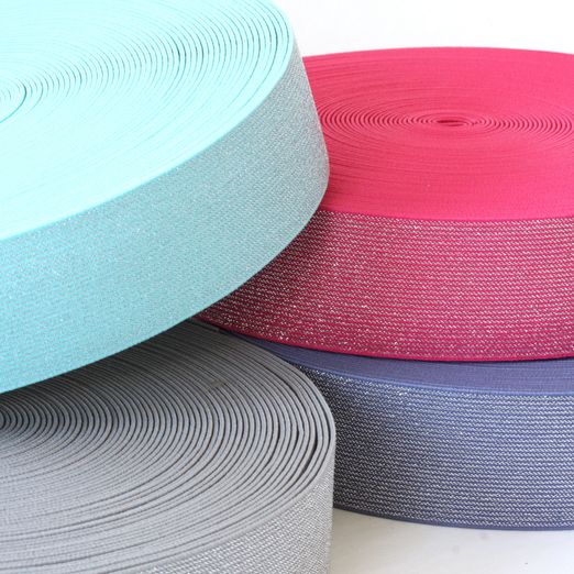 Bande élastique 50mm à paillettes argentées - au mètre Bande élastique 50mm à paillettes argentées - au mètre