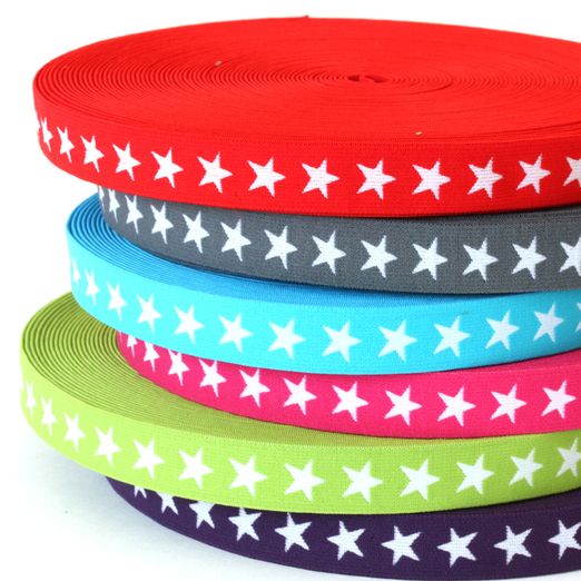 Bande élastique 20 mm étoiles - au mètre Bande élastique 20 mm étoiles - au mètre