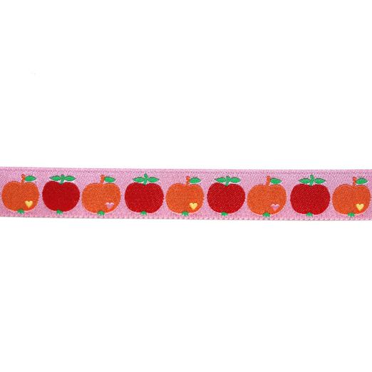 Webband 'Äpfel' 15mm Rosa Multicolor Webband 'Äpfel' 15mm Rosa Multicolor
