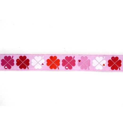 Webband 'Kleeblätter' 15mm Rosa Multicolor Webband 'Kleeblätter' 15mm Rosa Multicolor