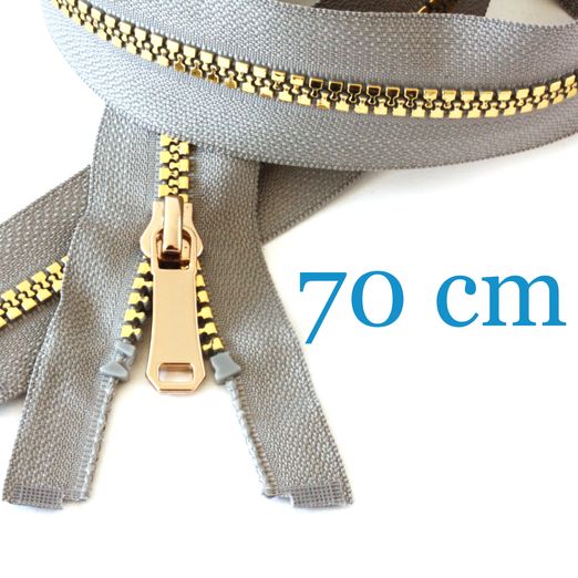 Fermeture éclair métallisée dorée séparable pour vestes 70 cm