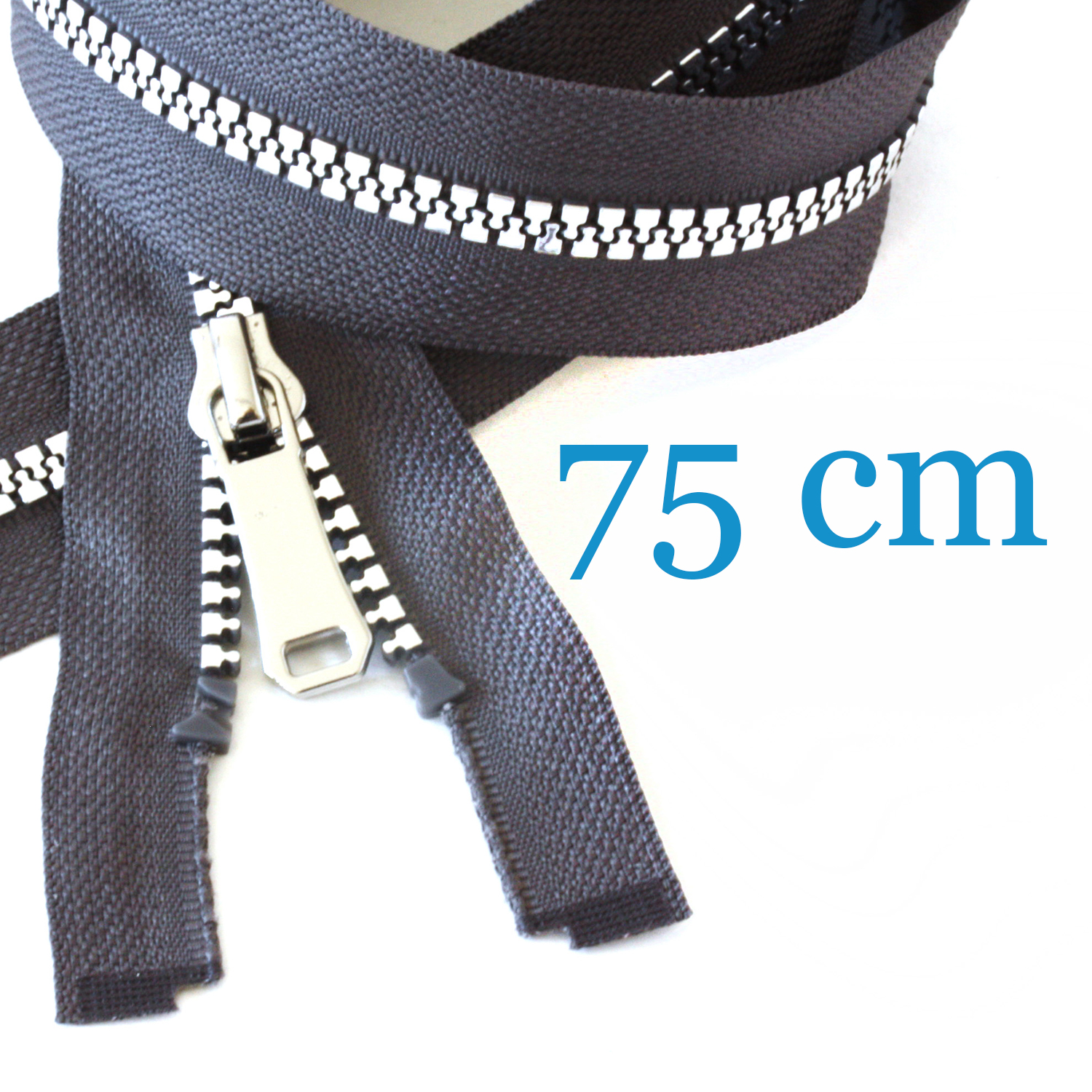 Fermeture éclair métallisée argentée pour veste, séparable 75 cm-0 Fermeture éclair métallisée argentée pour veste, séparable 75 cm-0