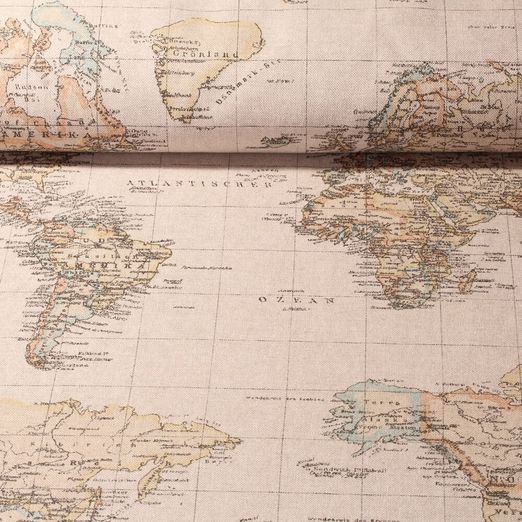 Canvas gemustert - Worldmap Vintage Look Beige Multicolor