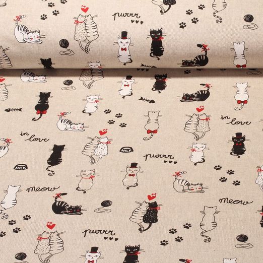 Canvas gemustert - Mr. And Mrs. Cat Beige Leinenlook Multicolor