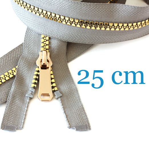 Fermeture éclair métallisée dorée séparable pour vestes 25 cm