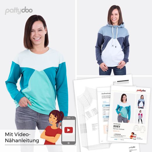 Colourblock-Pullover - Zoey - Papier-Schnittmuster