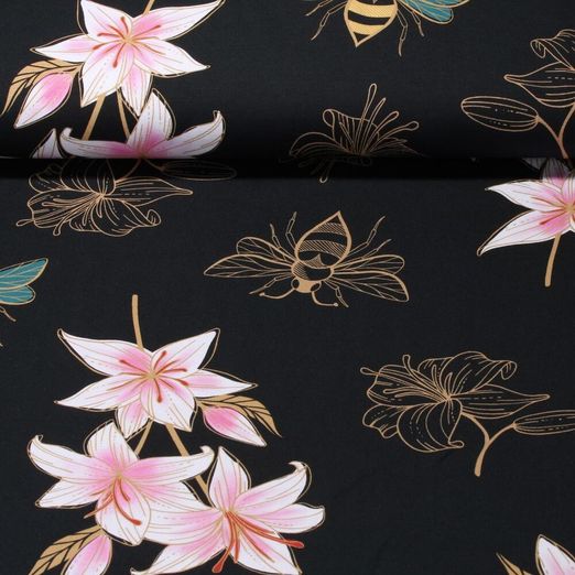 Jersey gemustert - Hamburger Liebe Digitaldruck Glow Edition Lily Digital Schwarz Multicolor