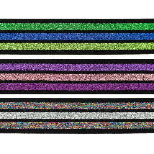 Gummiband 40mm - Lurex Streifen Schwarz - Meterware