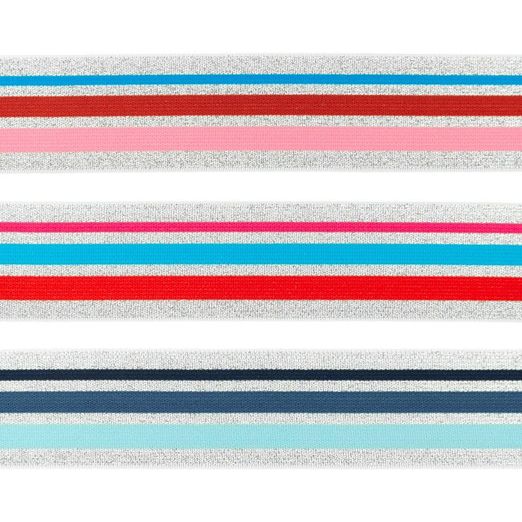 Ruban élastique 40mm Lurex Stripe argent - au mètre Ruban élastique 40mm Lurex Stripe argent - au mètre