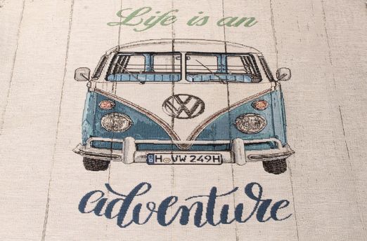 Panneau de Canevas - VW Bulli 'La vie est une aventure' Beige Multicolore