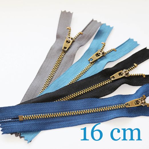 Fermeture éclair JEANS en métal laiton 16 cm