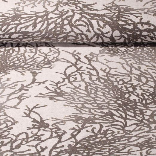 Baumwoll-Canvas - Leinenlook Korallen Grau Braun