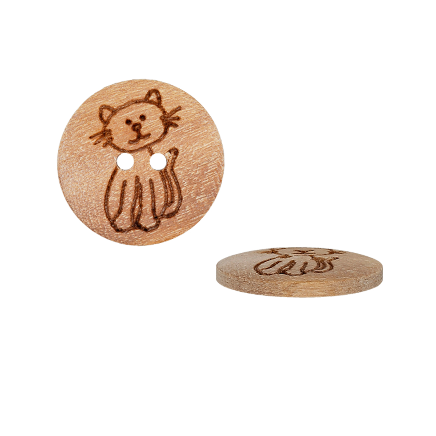 Bouton en bois 2 trous animaux 15mm-0 Bouton en bois 2 trous animaux 15mm-0