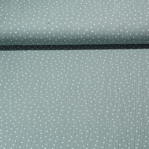Mousseline en coton - Double gaze Points  Dusty Menthe blanc