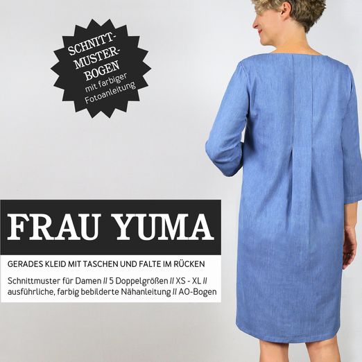 Kleid mit Rückenfalte - FRAU YUMA - Papierschnittmuster Kleid mit Rückenfalte - FRAU YUMA - Papierschnittmuster