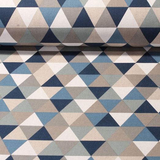 Canvas gemustert - Leinenlook Dreiecke Blau Multicolor
