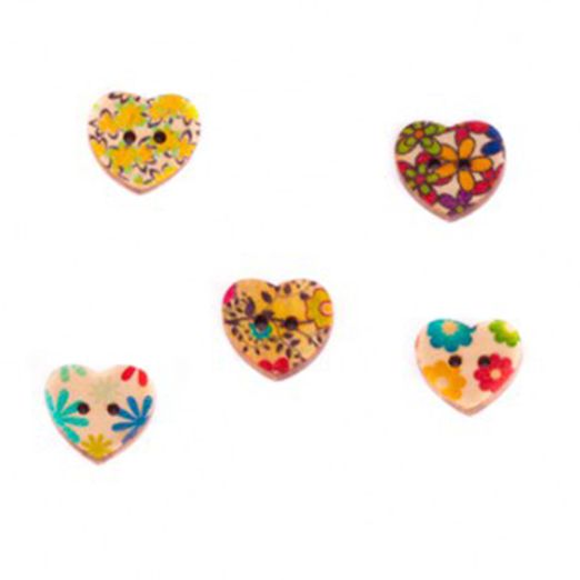 Bouton en bois en forme de coeur avec motif 1,4cm Bouton en bois en forme de coeur avec motif 1,4cm