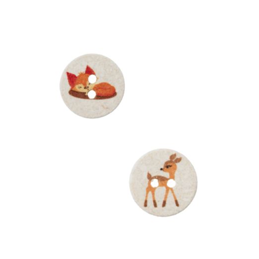 Bouton coton/pol. Recyclé - Animaux de la forêt 15mm Bouton coton/pol. Recyclé - Animaux de la forêt 15mm
