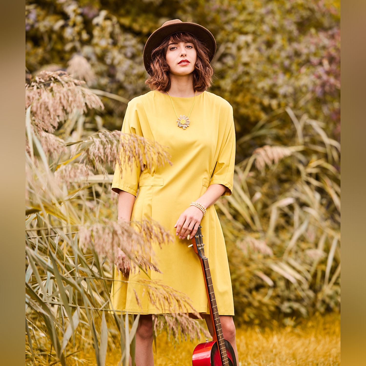 Tissu robes et blouses Rosalie - Elastique Curry-1 Tissu robes et blouses Rosalie - Elastique Curry-1
