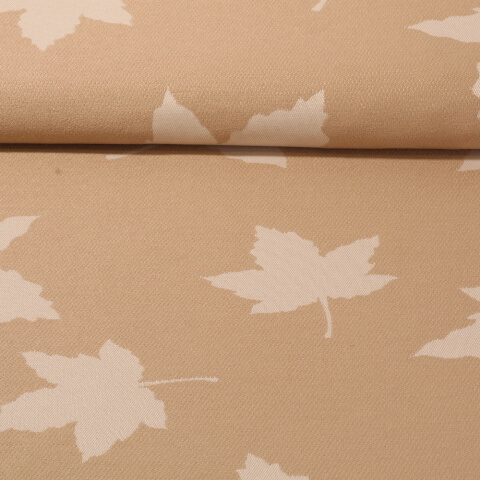 Tissu mode - Carreaux Jacquard Feuilles Beige Mélange Beige foncé