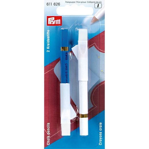 Crayons à craie PRYM avec brosse - Blanc et bleu - 2 pièces