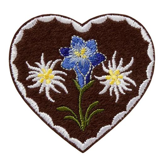 Ecusson thermocollant motif traditionnel coeur avec edelweiss Ecusson thermocollant motif traditionnel coeur avec edelweiss