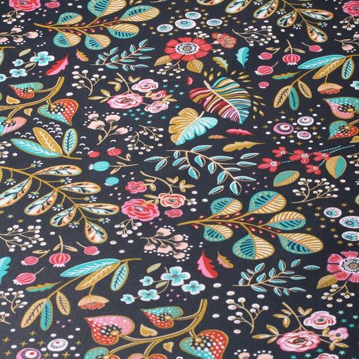 Coton enduit - Ancolie Noir Multicolore