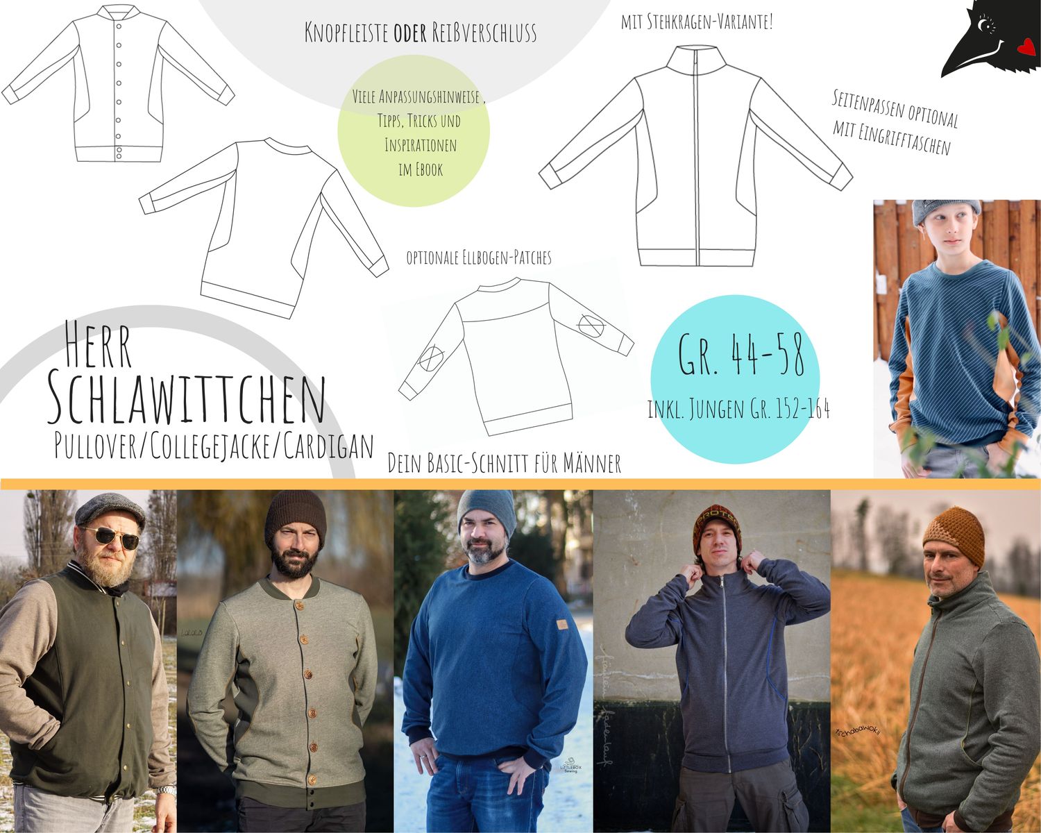 Pullover und Jacke - Herr Schlawittchen - Schnittmuster eBook-1 Pullover und Jacke - Herr Schlawittchen - Schnittmuster eBook-1
