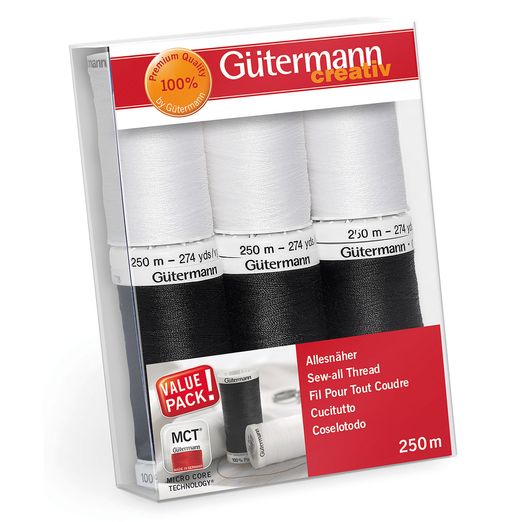 Gütermann Allesnäher-Set - Schwarz Weiß 6 x 250m