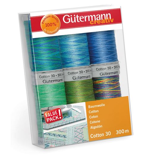Set de coton Gütermann - bleu-vert 6 x 300m