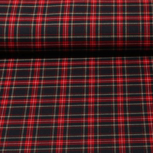 Tissu habillement - Tartan écossais - Bleu marine foncé Rouge