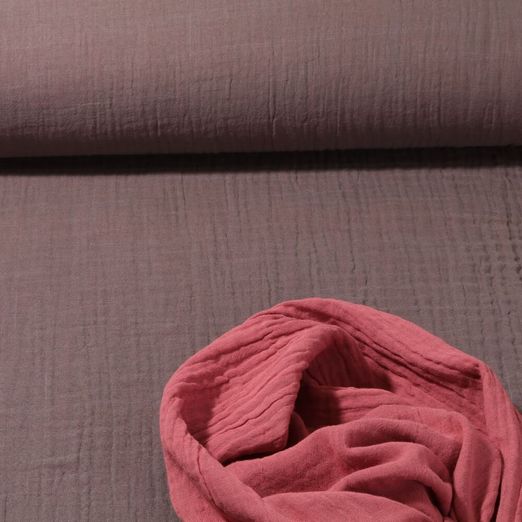 Mousseline de coton bio - Gris double face Vieux rose