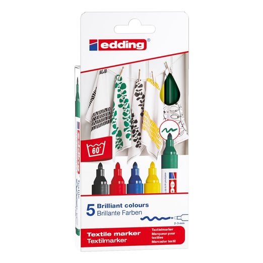 EDDING Textilmarker 4500 - Basic Colours - 5er Set 