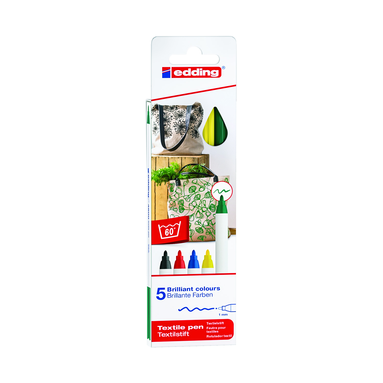 Stylo EDDING Textile 4600 - Couleurs de base - Lot de 5-0 Stylo EDDING Textile 4600 - Couleurs de base - Lot de 5-0