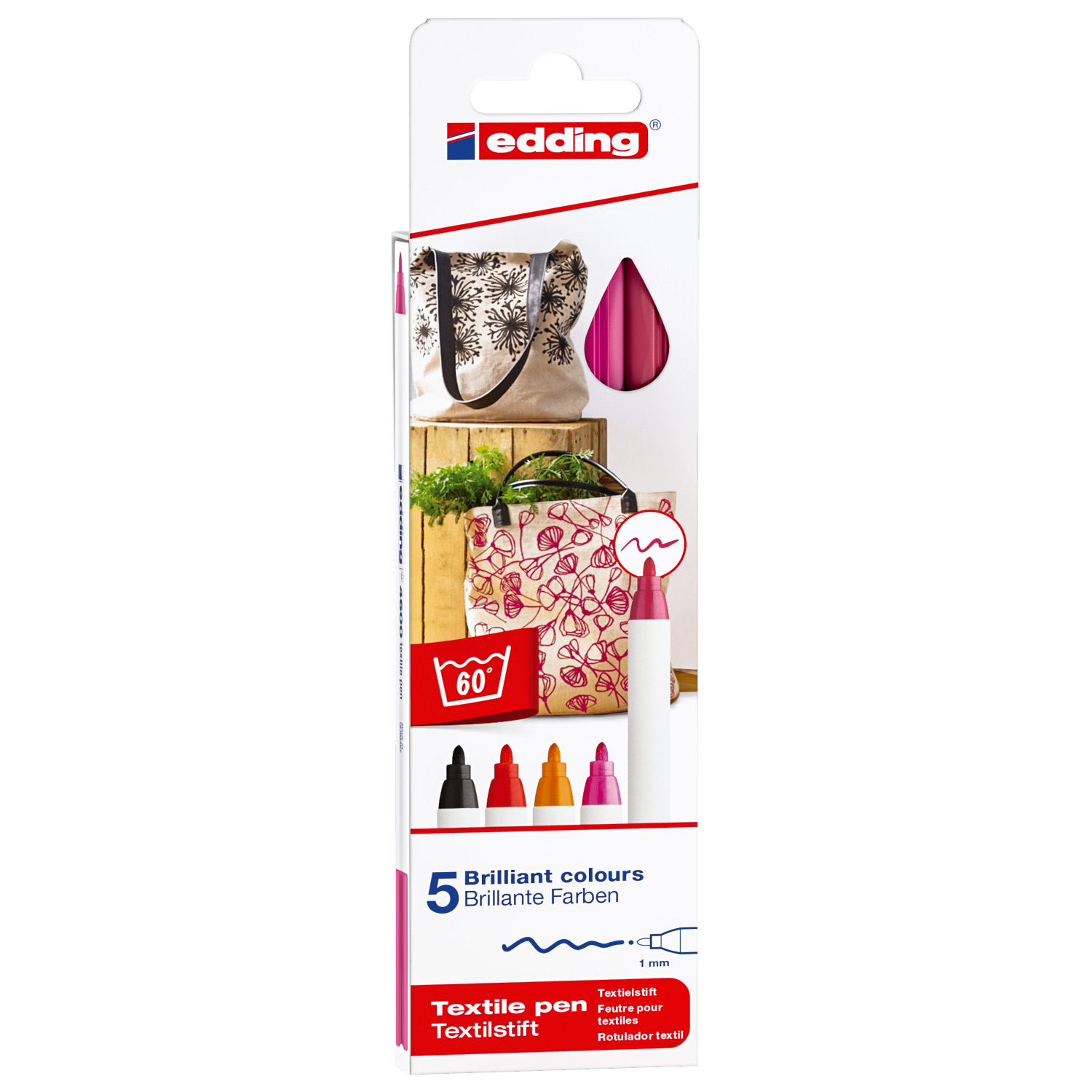 Stylo EDDING Textile 4600 - Couleurs chaudes - Lot de 5-0 Stylo EDDING Textile 4600 - Couleurs chaudes - Lot de 5-0