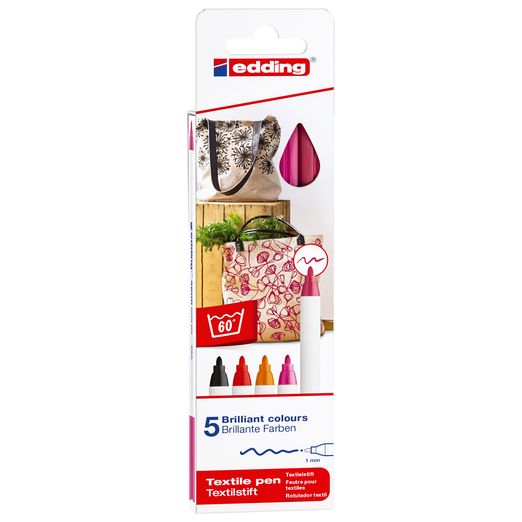 Stylo EDDING Textile 4600 - Couleurs chaudes - Lot de 5 Stylo EDDING Textile 4600 - Couleurs chaudes - Lot de 5